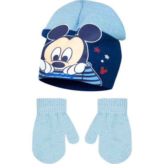 Mickey Baby Mütze mit Handschuhe – blau