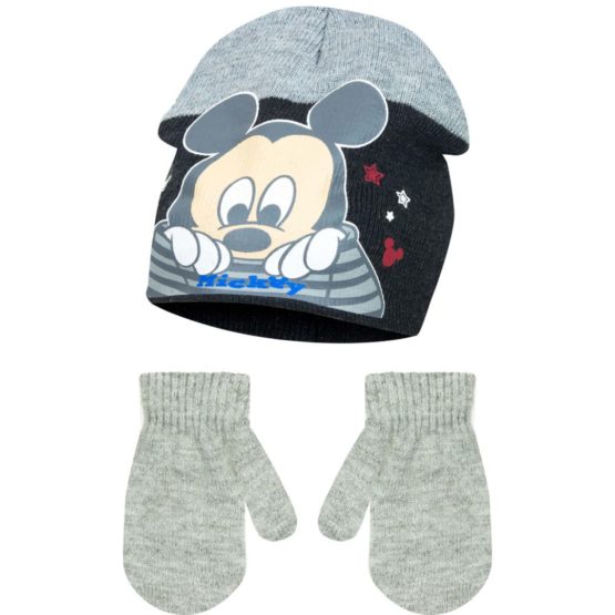 Mickey Baby Mütze mit Handschuhe – grau