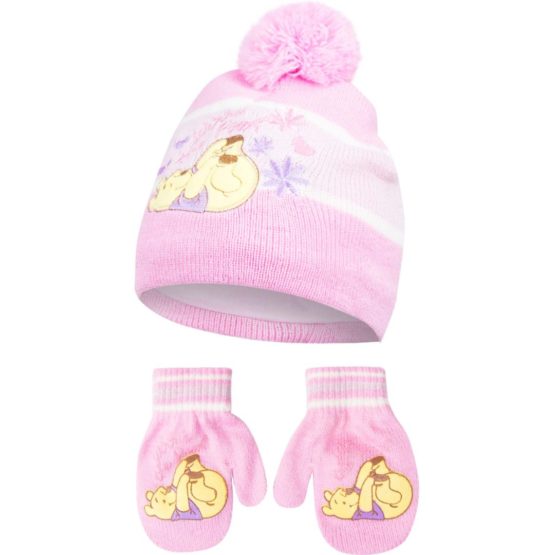 Pooh hat with gloves – pink