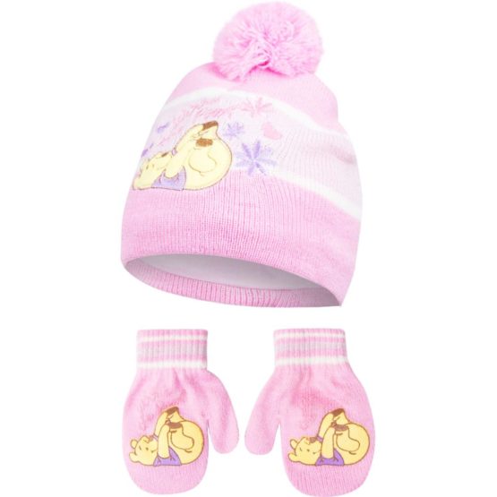 Pooh Mütze mit Handschuhe – pink